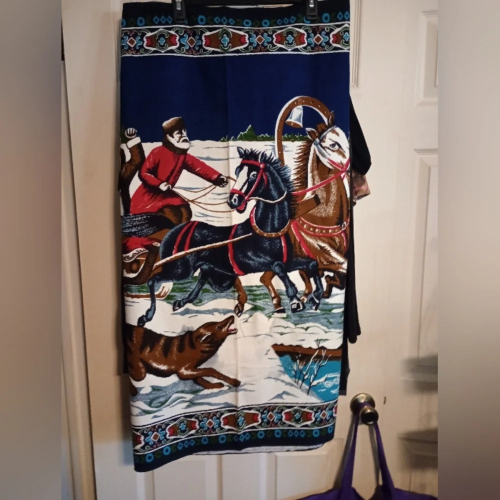 Vintage Festive Winter Sleigh Ride Tapestry-Made In Turkey